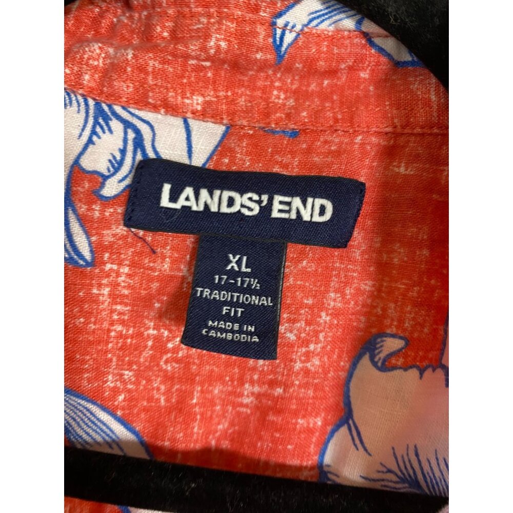 Lands End Linen‎ Hawaiian Shirt Men sz XL Short Sleeve Button Up Traditional Fit - Picture 13 of 14